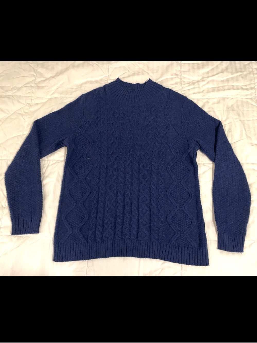 J.Jill Sweater Women Med Cobalt Blue Cotton Blend Cable Knit Pullover Mock Neck